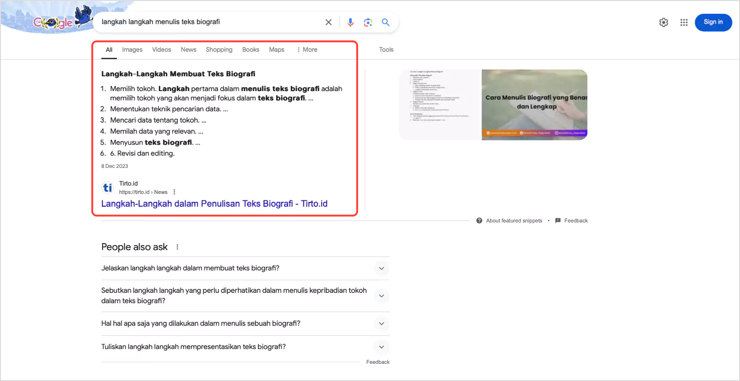 Contoh Featured Snippets