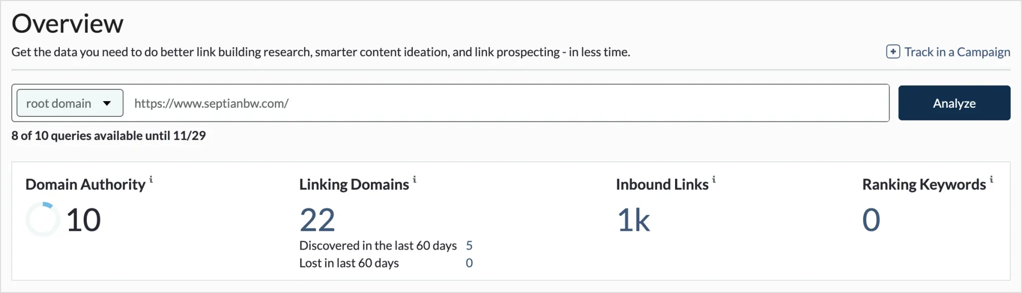 Hasil Cek Domain Authority MOZ Checker