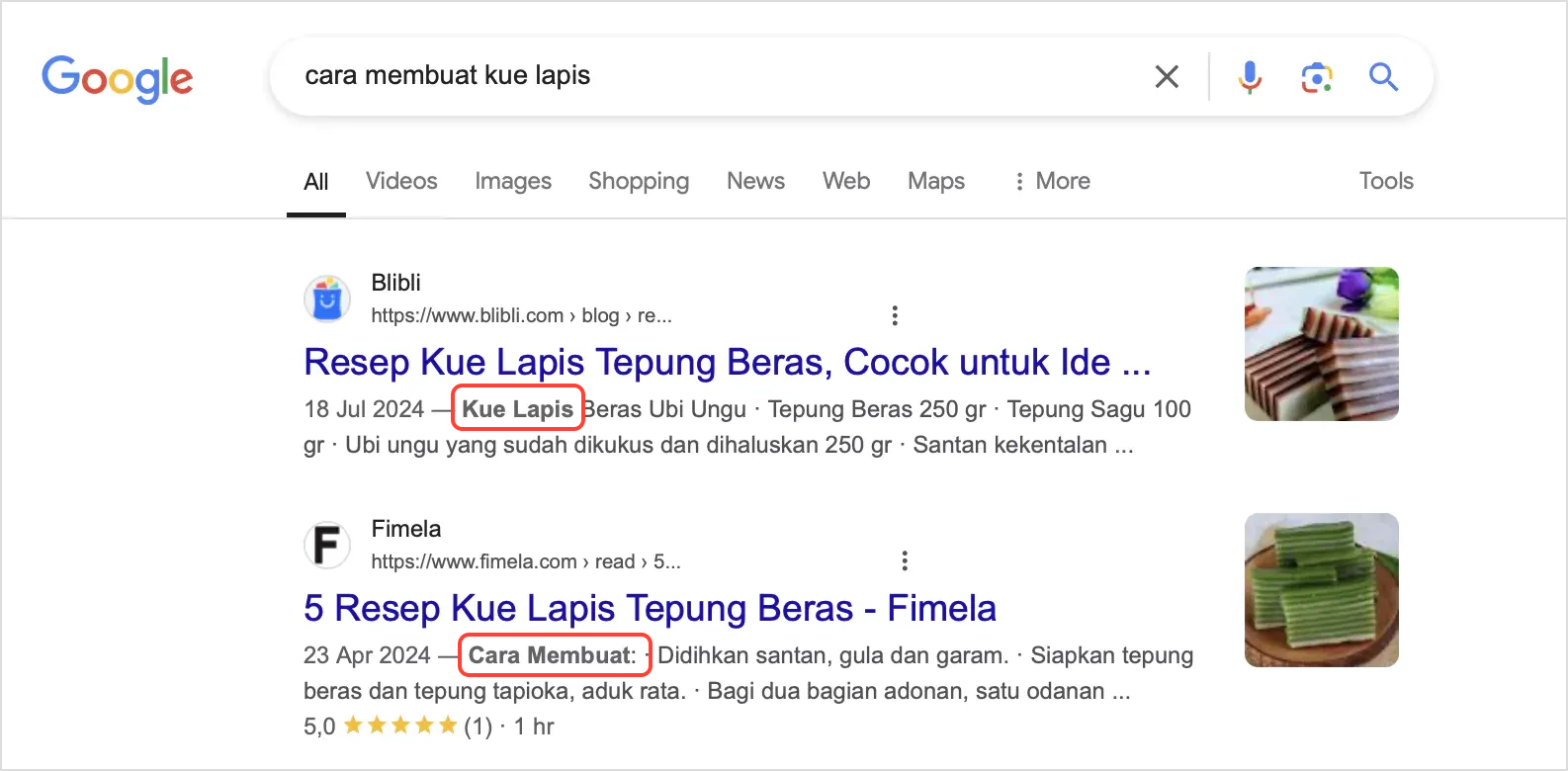 Lihat Kata yang di-bold di SERP