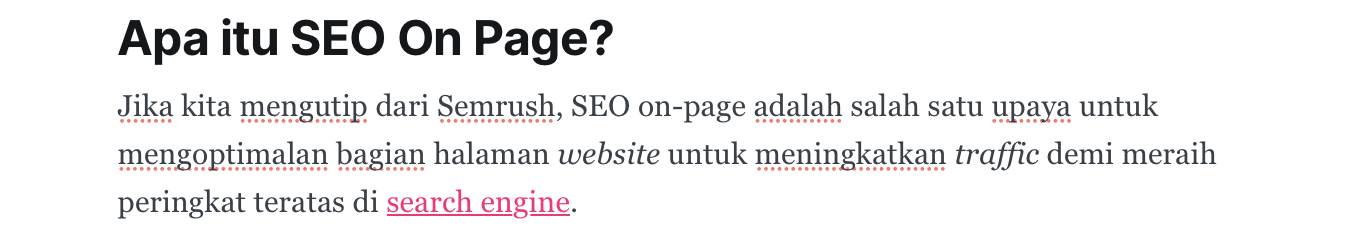 Contoh Internal links SEO pada Website
