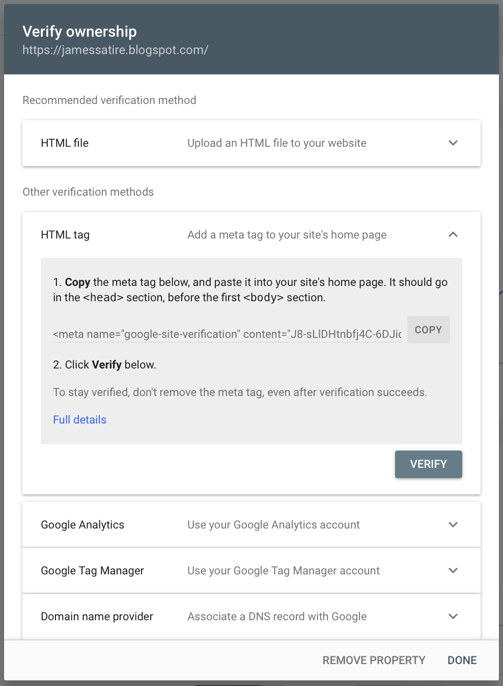 Salin Kode Verifikasi pada GSC
