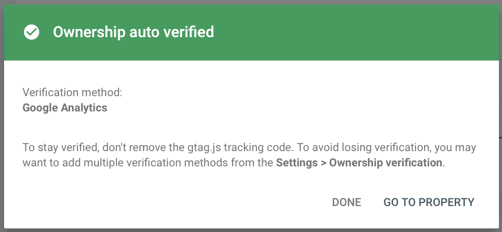 Verifikasi Google Search Console Berhasil