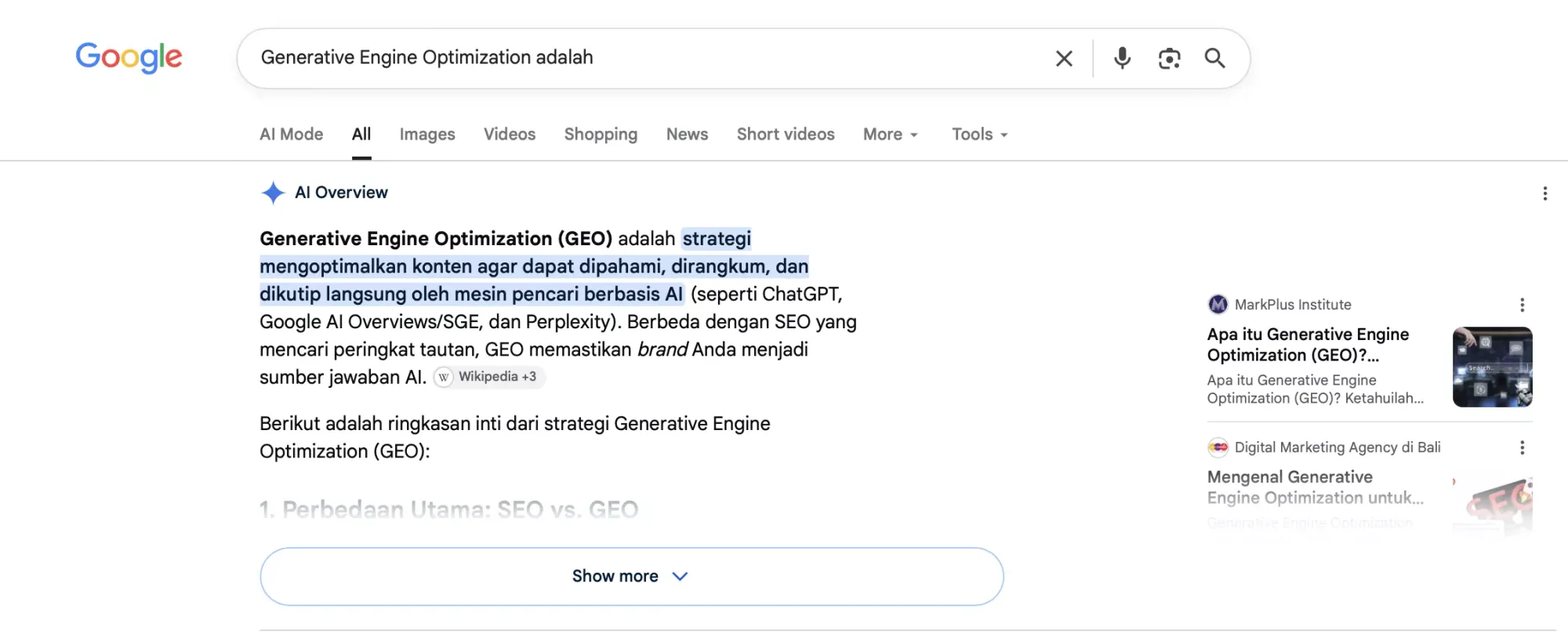 GEO adalah singkatan dari Generative Engine Optimization