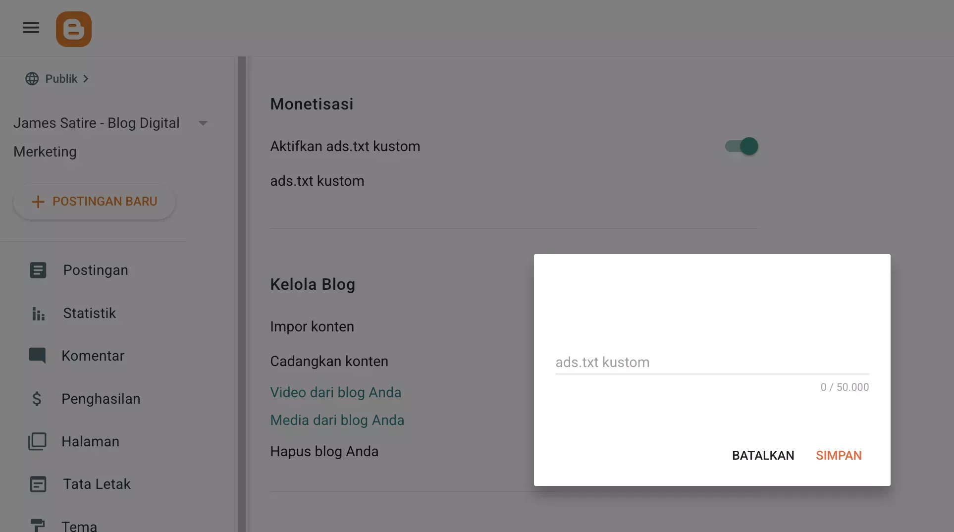 Cara Memasang Ads.txt di Blogger Agar Peringatan Earnings at Risk Hilang
