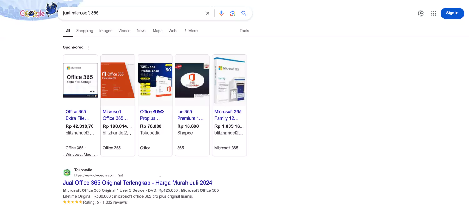 Contoh Shopping Results