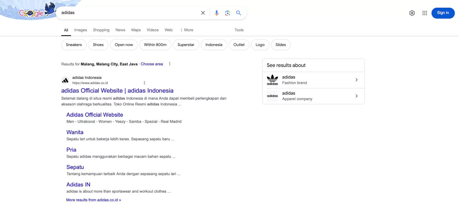Contoh Sitelink